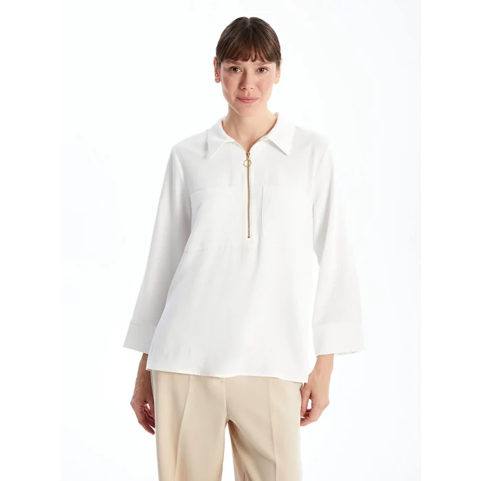 LCWAIKIKI Classic EKRU Gömlek Yaka Aerobin Kadın Bluz