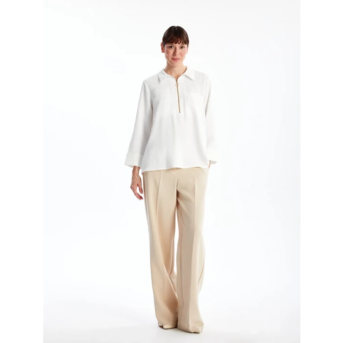 LCWAIKIKI Classic EKRU Gömlek Yaka Aerobin Kadın Bluz