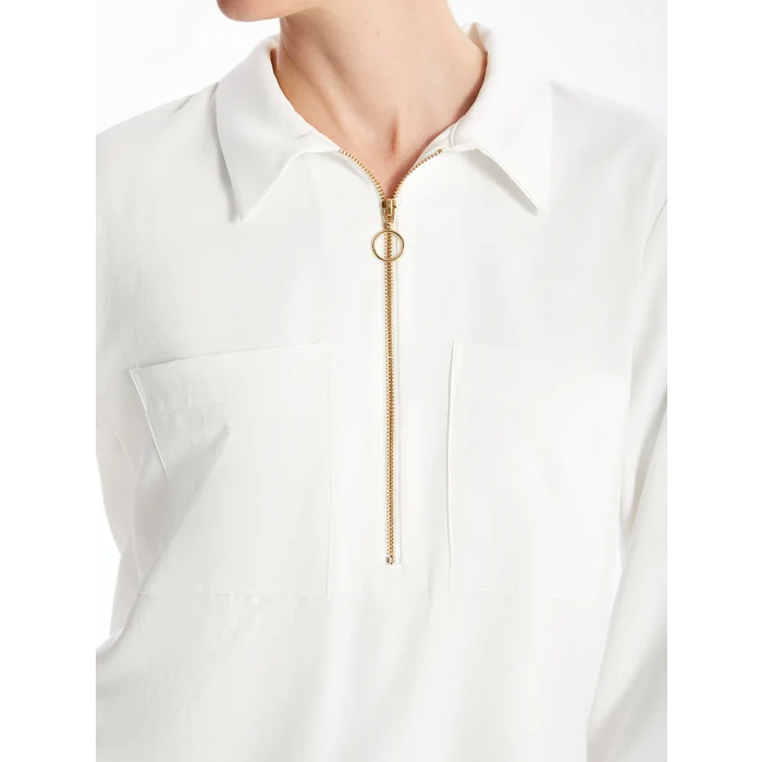 LCWAIKIKI Classic EKRU Gömlek Yaka Aerobin Kadın Bluz