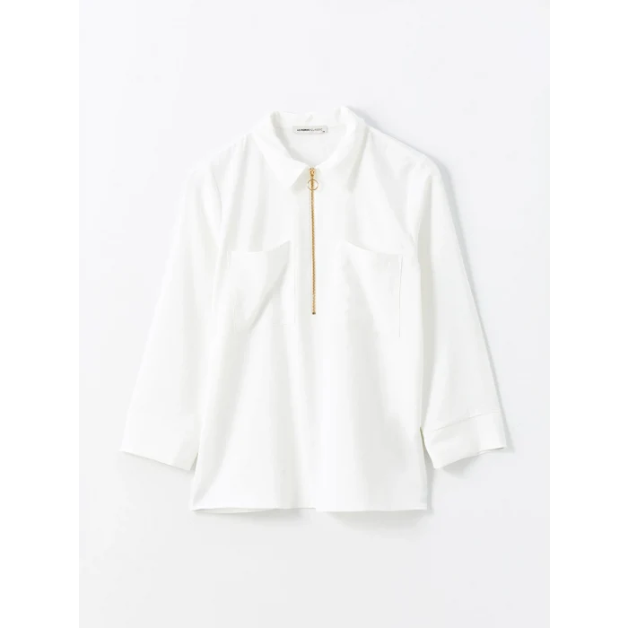 LCWAIKIKI Classic EKRU Gömlek Yaka Aerobin Kadın Bluz