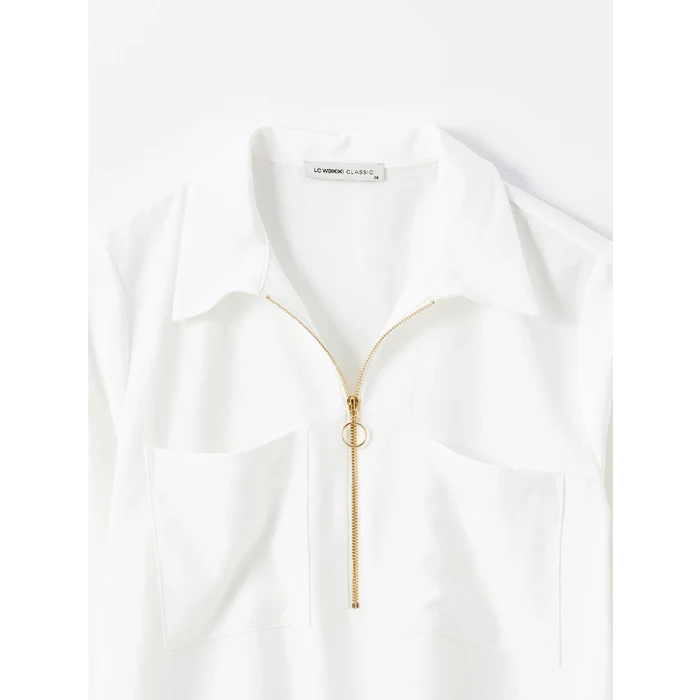 LCWAIKIKI Classic EKRU Gömlek Yaka Aerobin Kadın Bluz