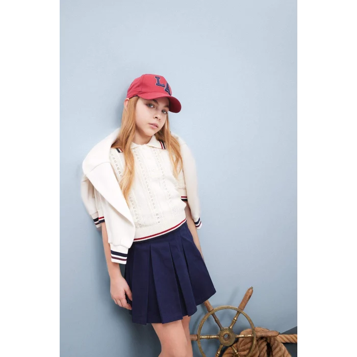 Defacto E006 Lacivert Kız Çocuk Pileli Gabardin Etek