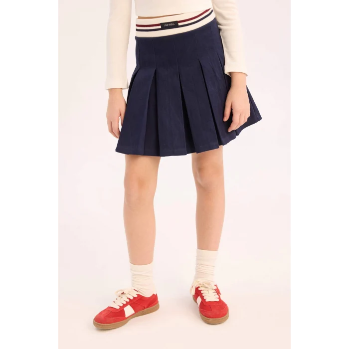 Defacto E006 Lacivert Kız Çocuk Pileli Gabardin Etek