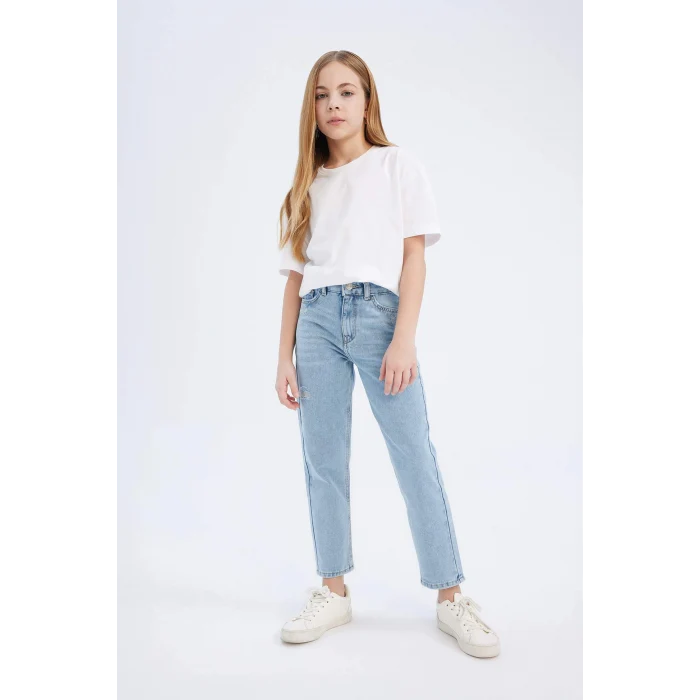 Defacto D709 Mavi Kız Çocuk Mom Fit Standart Paça Jean Pantolon