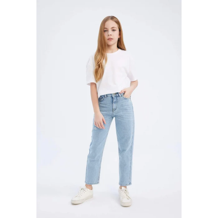 Defacto D709 Mavi Kız Çocuk Mom Fit Standart Paça Jean Pantolon