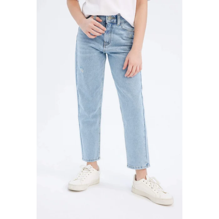 Defacto D709 Mavi Kız Çocuk Mom Fit Standart Paça Jean Pantolon