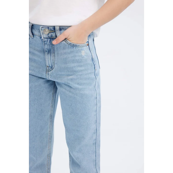 Defacto D709 Mavi Kız Çocuk Mom Fit Standart Paça Jean Pantolon