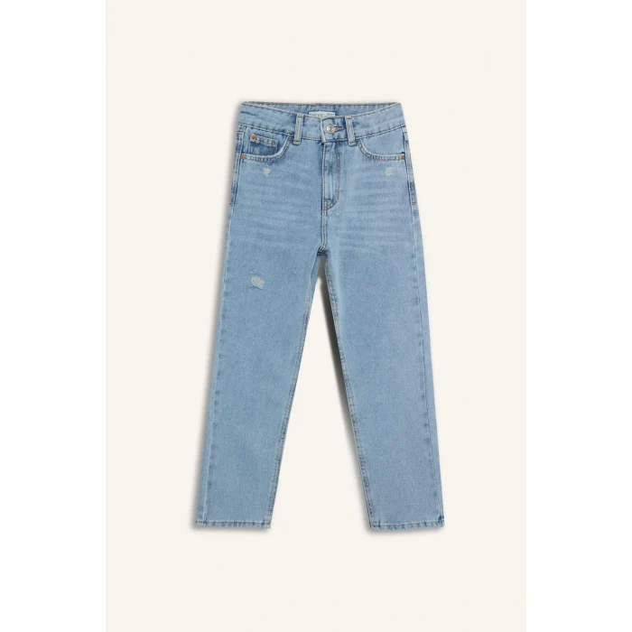 Defacto D709 Mavi Kız Çocuk Mom Fit Standart Paça Jean Pantolon