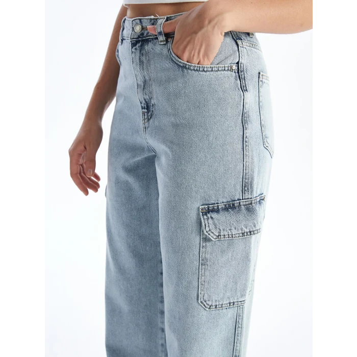 XSIDE MAVİ Wideleg Kadın Kargo Jean Pantolon