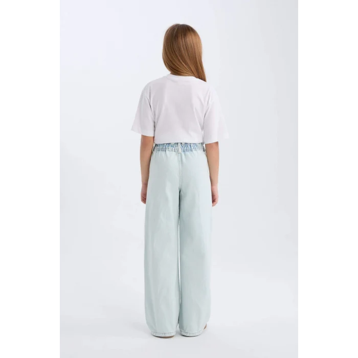 Defacto D711 Mavi Kız Çocuk Paperbag Kargo Geniş Paça Pamuklu Pantolon