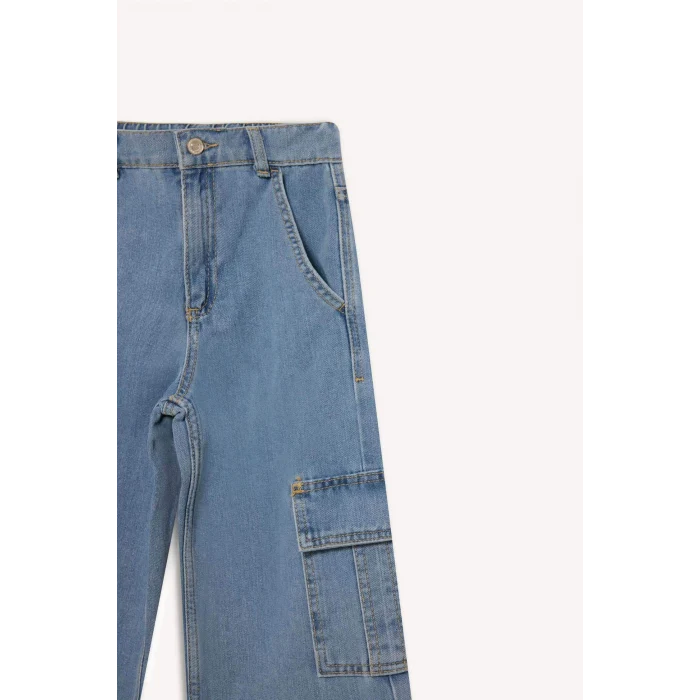 Defacto E2304 Mavi Kız Çocuk Wide Leg Kargo Geniş Bol Paça Jean Pantolon