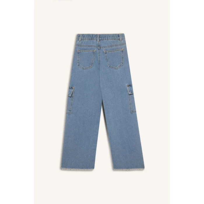 Defacto E2304 Mavi Kız Çocuk Wide Leg Kargo Geniş Bol Paça Jean Pantolon