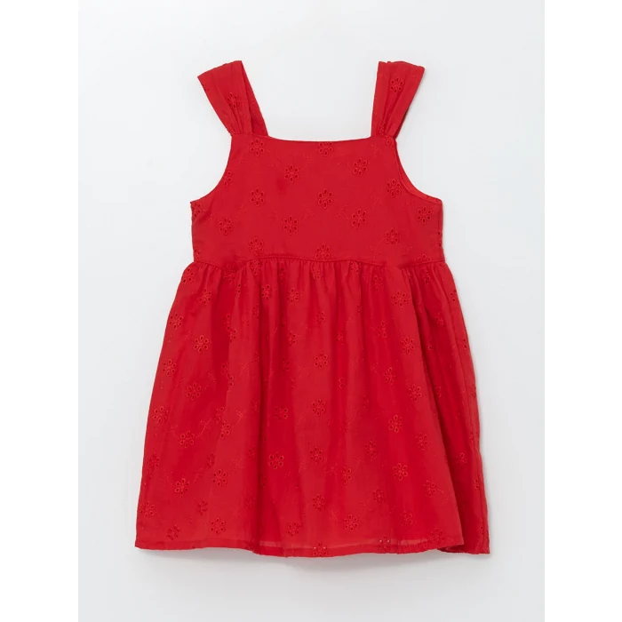 LCW Kids KIRMIZI Kare Yaka Kolsuz Kız Çocuk Elbise