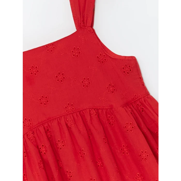 LCW Kids KIRMIZI Kare Yaka Kolsuz Kız Çocuk Elbise