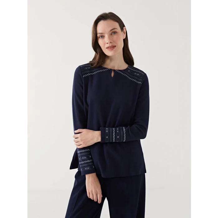 LCW Grace LACİVERT Bisiklet Yaka Desenli Kadın Bluz
