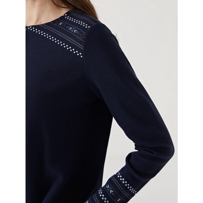 LCW Grace LACİVERT Bisiklet Yaka Desenli Kadın Bluz