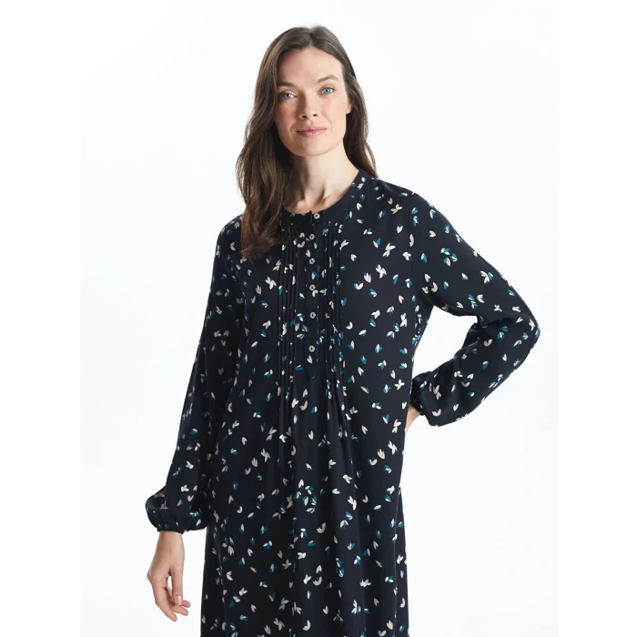 LCW Grace SİYAH Bisiklet Yaka Desenli Kadın Elbise