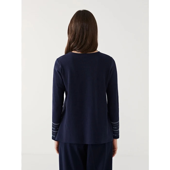 LCW Grace LACİVERT Bisiklet Yaka Desenli Kadın Bluz