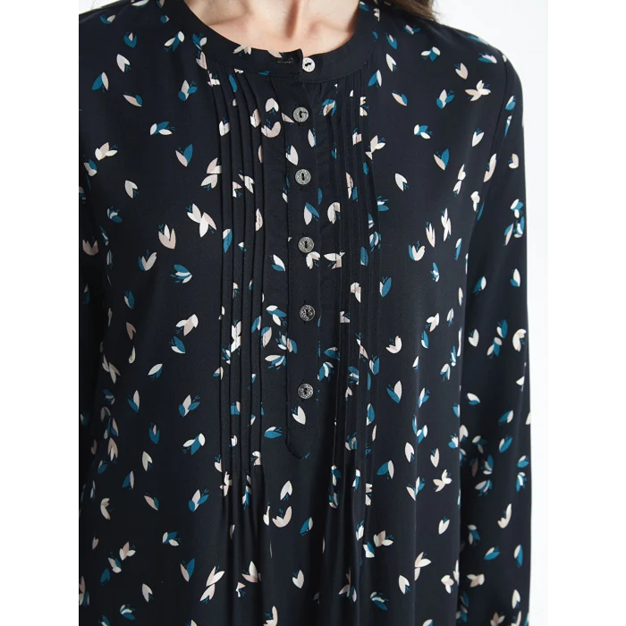 LCW Grace SİYAH Bisiklet Yaka Desenli Kadın Elbise