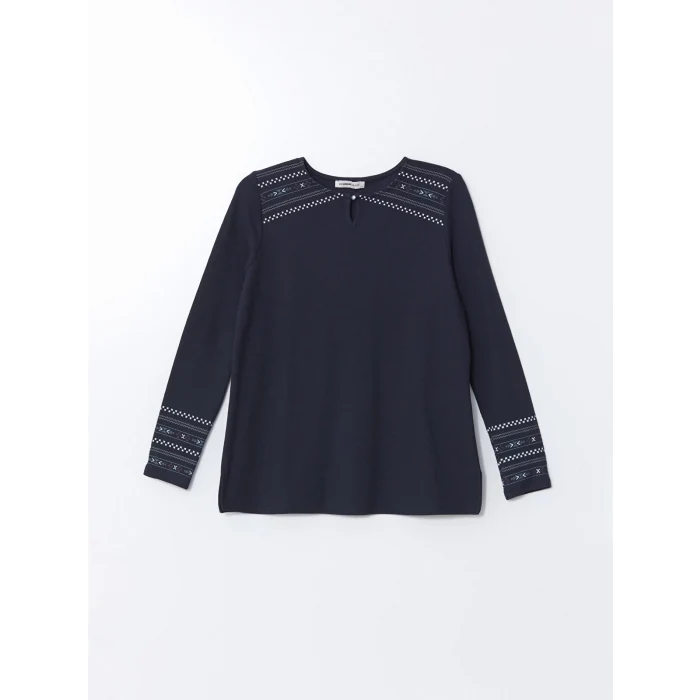 LCW Grace LACİVERT Bisiklet Yaka Desenli Kadın Bluz