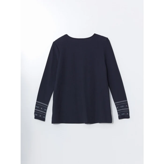 LCW Grace LACİVERT Bisiklet Yaka Desenli Kadın Bluz