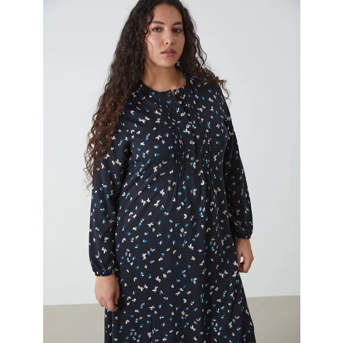 LCW Grace SİYAH Bisiklet Yaka Desenli Kadın Elbise