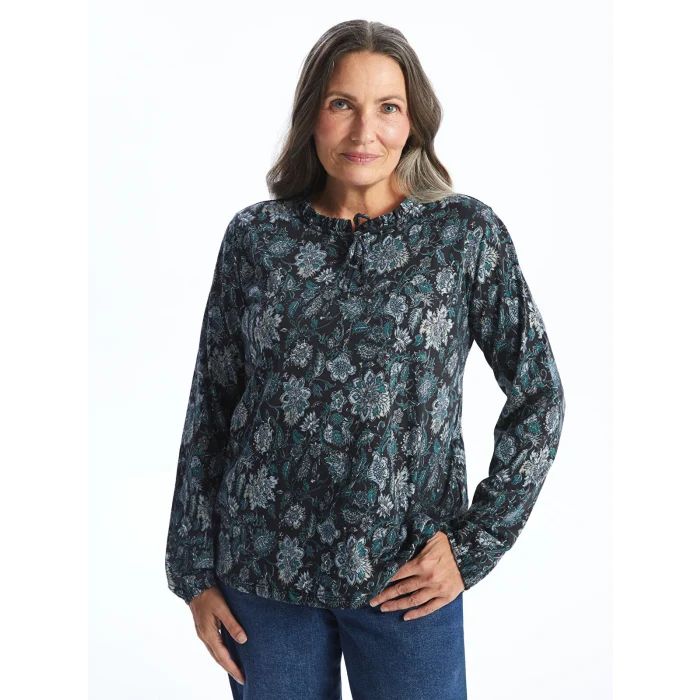 LCW Grace SİYAH Bağlamalı Yaka Desenli Kadın Bluz