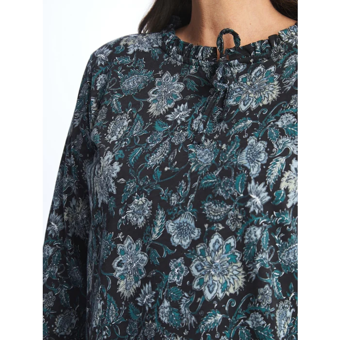 LCW Grace SİYAH Bağlamalı Yaka Desenli Kadın Bluz