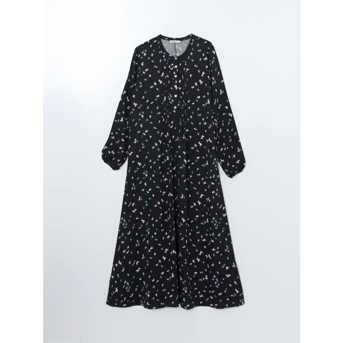 LCW Grace SİYAH Bisiklet Yaka Desenli Kadın Elbise