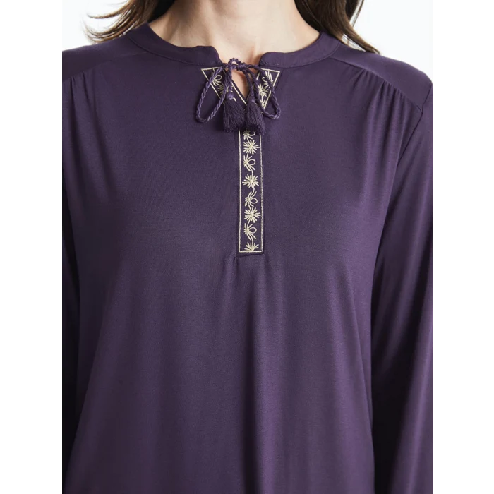 LCW Grace MOR Bağlamalı Yaka Nakışlı Kadın Bluz
