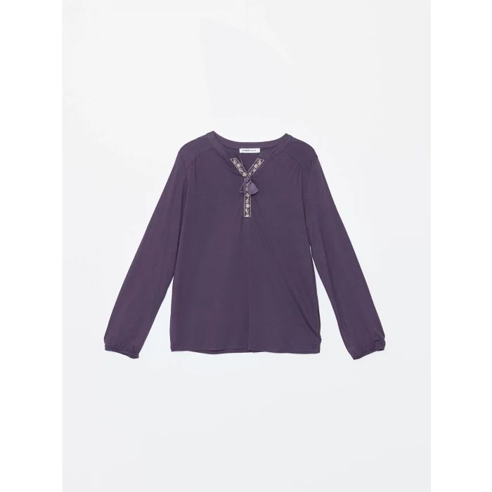 LCW Grace MOR Bağlamalı Yaka Nakışlı Kadın Bluz