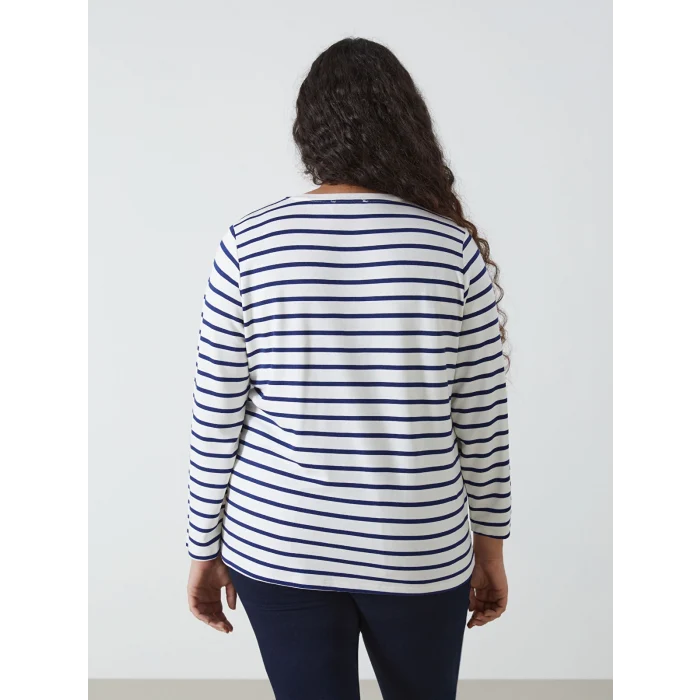 LCWAIKIKI Basic LACİVERT Bisiklet Yaka Çizgili Kadın Tişört