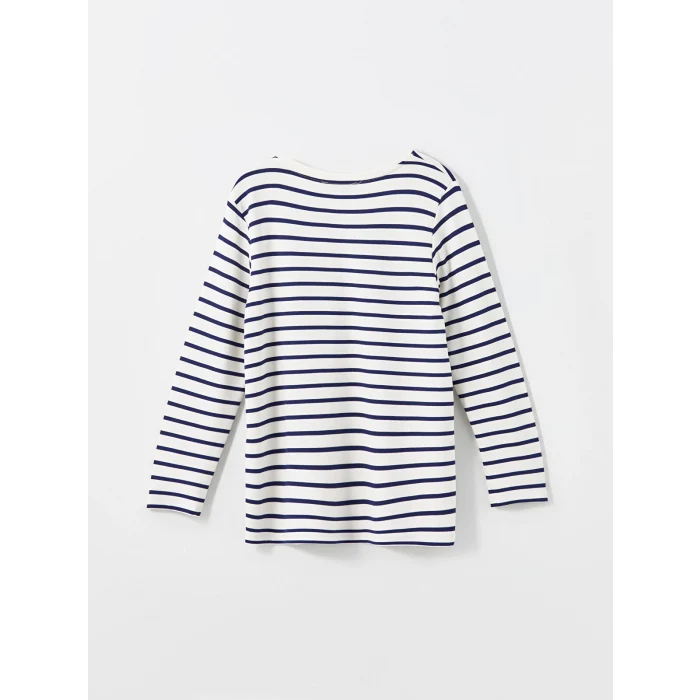 LCWAIKIKI Basic LACİVERT Bisiklet Yaka Çizgili Kadın Tişört