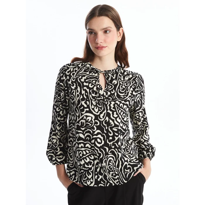 LCWAIKIKI Classic BEYAZ Bağlamalı Yaka Desenli Kadın Bluz