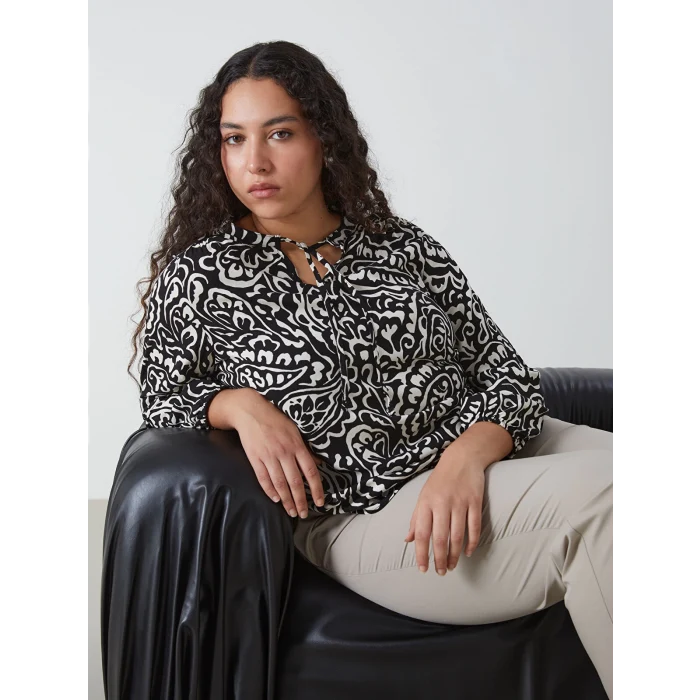 LCWAIKIKI Classic BEYAZ Bağlamalı Yaka Desenli Kadın Bluz