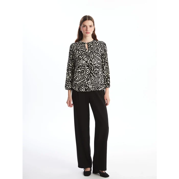 LCWAIKIKI Classic BEYAZ Bağlamalı Yaka Desenli Kadın Bluz