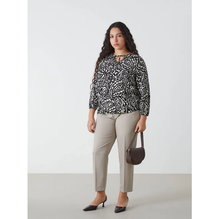 LCWAIKIKI Classic BEYAZ Bağlamalı Yaka Desenli Kadın Bluz