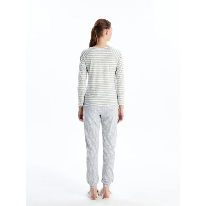 LCW DREAM GRİ Bisiklet Yaka Baskılı Kadın Pijama Takımı
