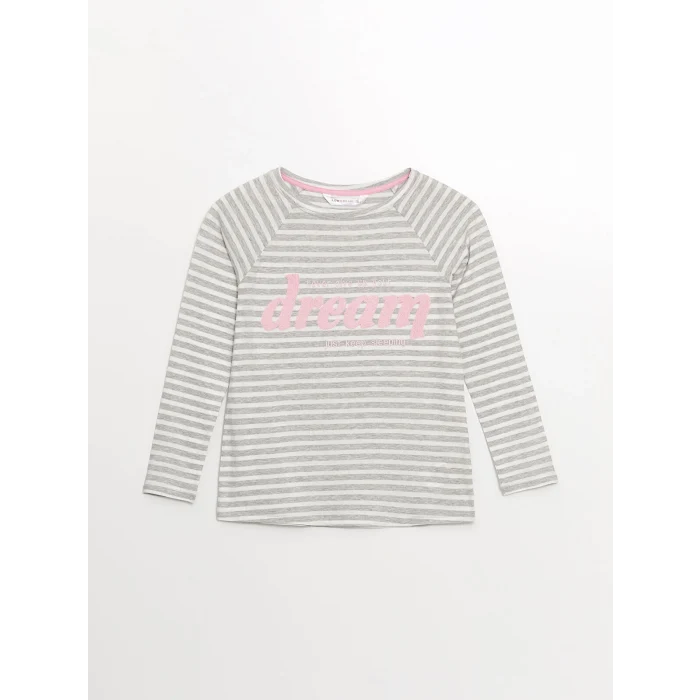 LCW DREAM GRİ Bisiklet Yaka Baskılı Kadın Pijama Takımı