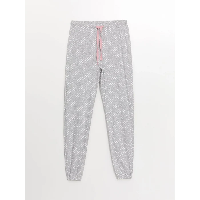 LCW DREAM GRİ Bisiklet Yaka Baskılı Kadın Pijama Takımı