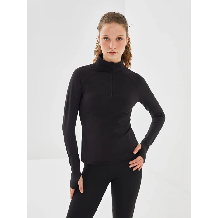 XSIDE ACTIVE SİYAH Dik Yaka Reflektör Baskılı Kadın Spor Tişört