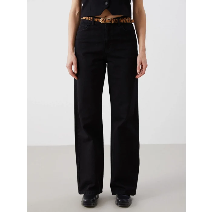 LCW Vision SİYAH Beli Kemerli Baggy Fit Kadın Jean Pantolon