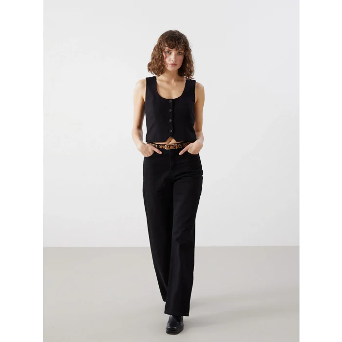 LCW Vision SİYAH Beli Kemerli Baggy Fit Kadın Jean Pantolon