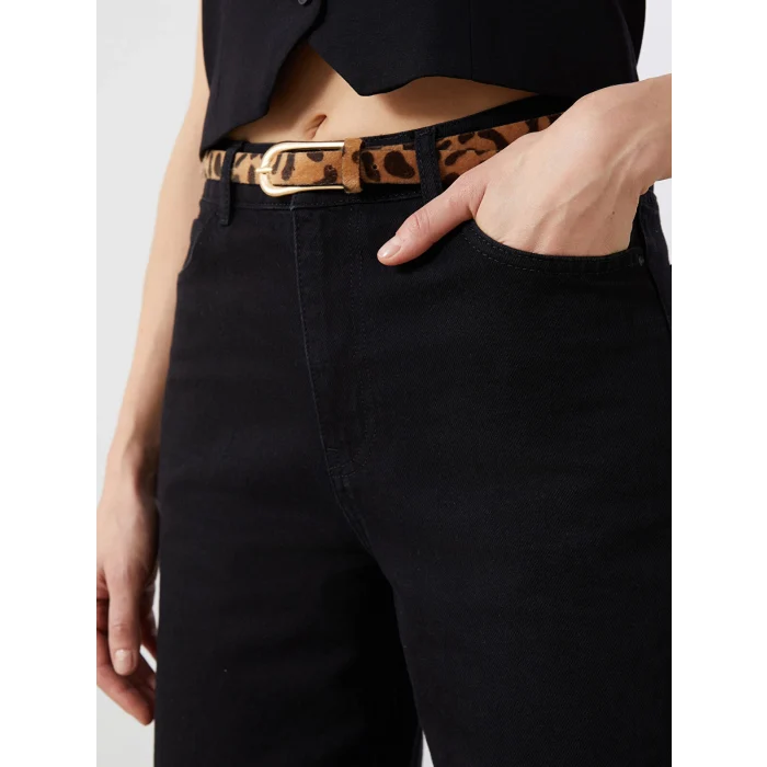 LCW Vision SİYAH Beli Kemerli Baggy Fit Kadın Jean Pantolon