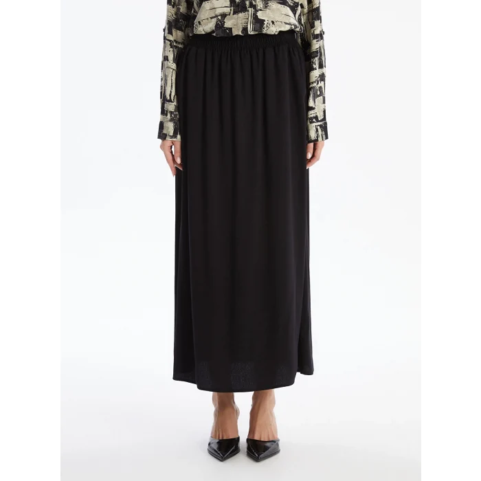 LCW Grace SİYAH Kadın Beli Lastikli Düz Etek