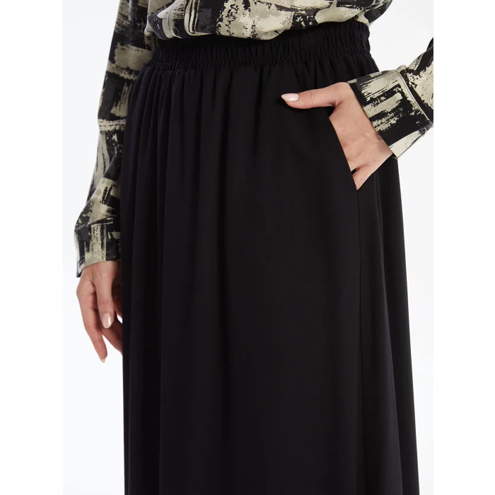 LCW Grace SİYAH Kadın Beli Lastikli Düz Etek