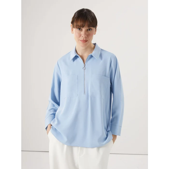 LCWAIKIKI Classic MAVİ Gömlek Yaka Aerobin Kadın Bluz