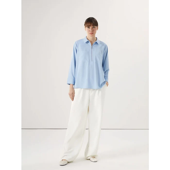 LCWAIKIKI Classic MAVİ Gömlek Yaka Aerobin Kadın Bluz