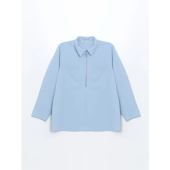 LCWAIKIKI Classic MAVİ Gömlek Yaka Aerobin Kadın Bluz