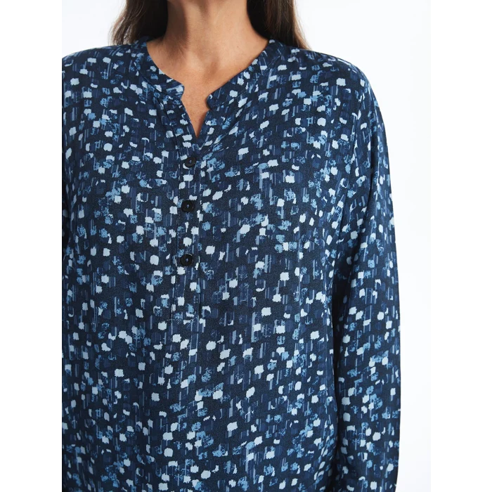 LCW Grace SİYAH Kaçık Yaka Desenli Kadın Bluz